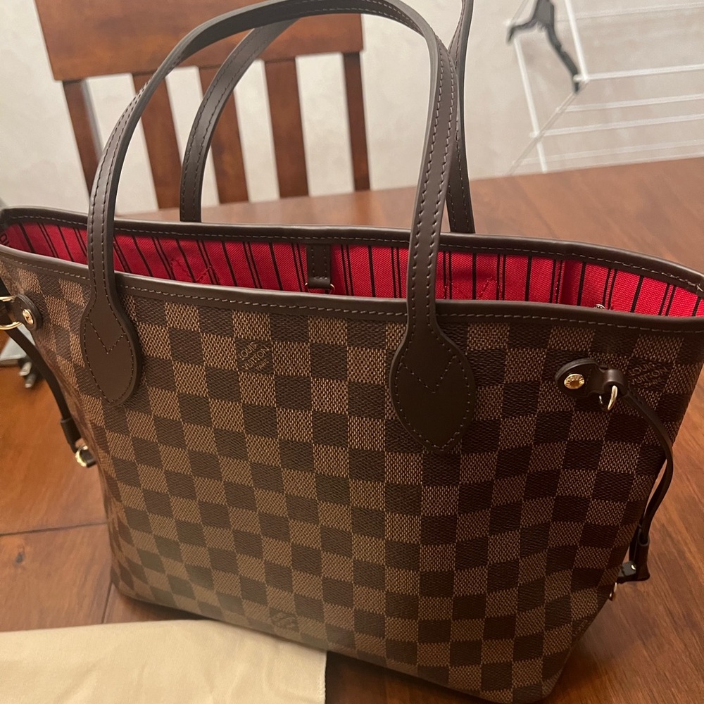 Louis Vuitton Neverfull PM damier ebene tote bag.